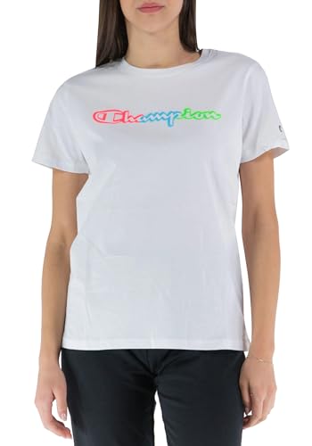 Champion Damen Legacy Color Ground Logo S/S T-Shirt, Weiß, Medium von Champion
