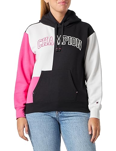 Champion Damen Legacy Color Punch W-Light Powerblend Colorblock Fleece Kapuzenpullover, Schwarz/Off White/Fuchsia, M von Champion