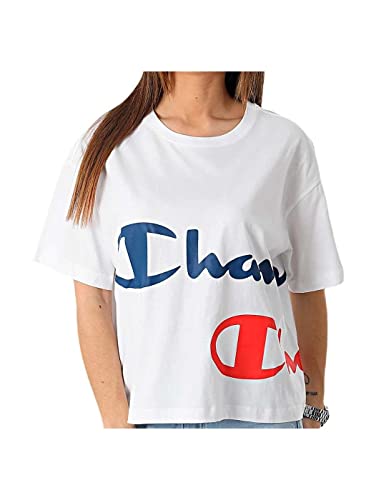 Champion Damen Legacy Heritage Block Crop Oversized S/S T-Shirt, Weiß, Small von Champion