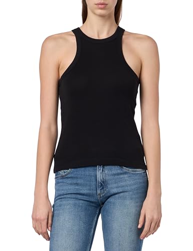 Champion Damen Legacy Icons Tonal Logo Polo W-Soft Cotton 1x1 Rib Crop Slim S/S Crewneck Tanktop, Schwarz, Medium von Champion