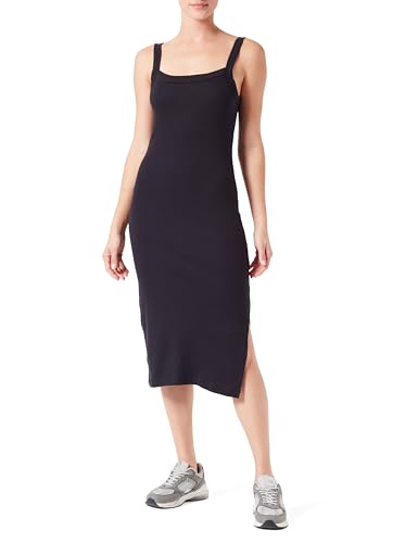 Champion Damen Legacy Icons Tonal Logo W-Soft Cotton 1x1 Rib Slim Dress Lässiges Kleid, Schwarz, L von Champion