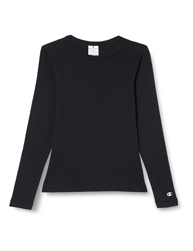 Champion Damen Legacy Icons Tonal Logo W-Soft Cotton 1x1 Rib Slim L/S Crewneck Langarm Shirt, Schwarz, Medium von Champion
