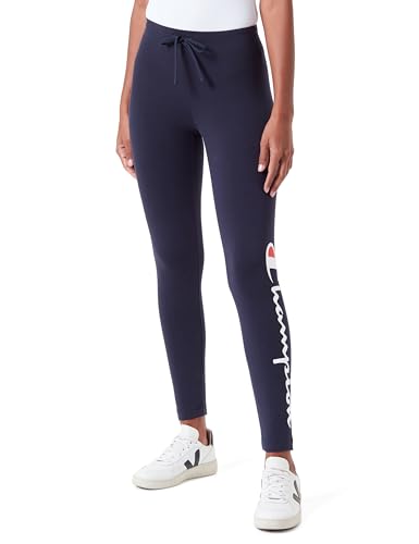 Champion Damen Legacy Icons W-Cotton Lycra Script Logo Crop Leggings, Marineblau, L von Champion