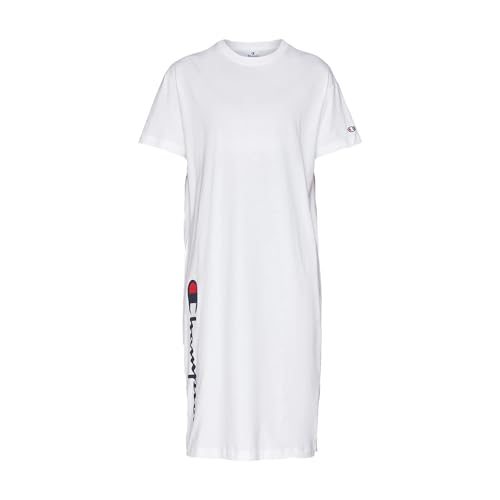 Champion Damen Legacy Icons W-Relaxed Vertical Logo S/S Crewneck Lässiges Kleid, Weiß, M von Champion