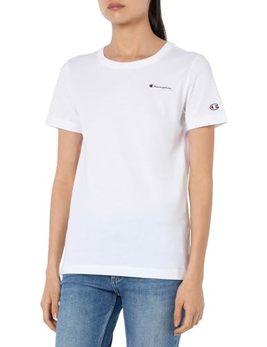 Champion Damen Legacy Icons W-Small Script Logo S/S Crewneck T-Shirt, Weiß, Medium von Champion