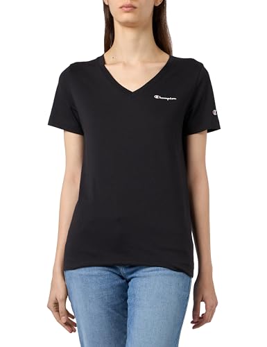 Champion Damen Legacy Icons W-Small Script Logo S/S V-Ausschnitt T-Shirt, Schwarz, X-Large Champion Damen Legacy Icons W-Small Script Logo S/S V-Ausschnitt T-Shirt, Schwarz, X-Large von Champion