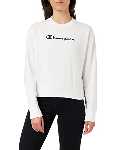 Champion Damen Legacy Tape 2.0 Powerblend Boxy Crewneck Sweatshirt, Weiß, L von Champion