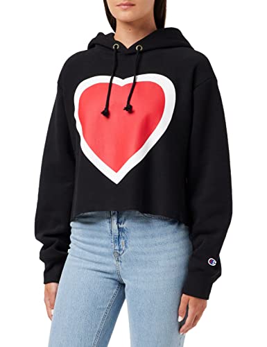 Champion Damen Reverse Weave Cropped Cut-off Hoodie Kapuzenpullover, Schwarz, M von Champion