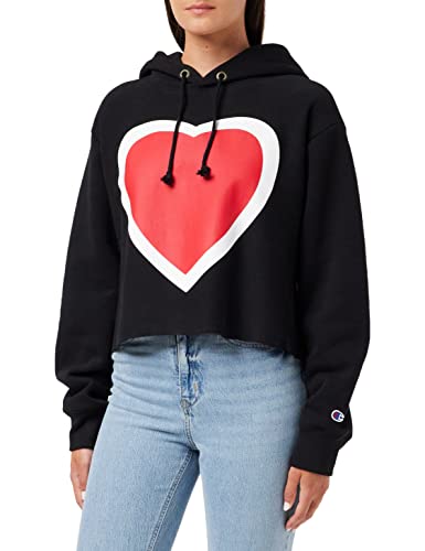 Champion Damen Reverse Weave Cropped Cut-off Hoodie Kapuzenpullover, Schwarz, S von Champion