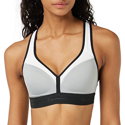 Champion Damen Med Support Curvy mit eingenähter Tasse Sport-BH, Oxford Grey Heather/White/Black, Medium von Champion