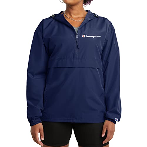 Champion Damen Packbare Jacke, Athletic Navy Small-Small Script Logo, M von Champion