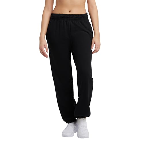 Champion Damen Cinched-Bottom Fleece Sweatpants, Oversized Fit, Midweight Trainingshose, Schwarz, Groß von Champion