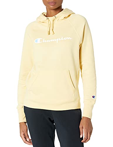 Champion Damen Powerblend Fleece Hoodie Script Logo Hemd, Geschmolzene Butter Gelb, S von Champion