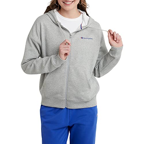 Champion Damen Powerblend Full Zip Hoodie Left Chest Script Kapuzenpullover, Oxford Grau Kleine Schrift, XS von Champion