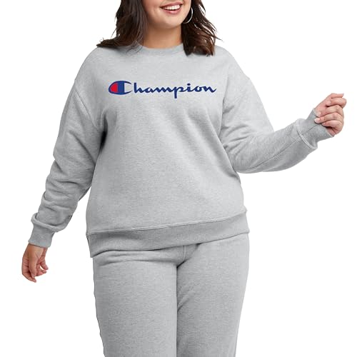 Champion Damen Powerblend Plus Size Pullover Crew Classic Sweatshirt, Oxford Gray Script, 2X von Champion