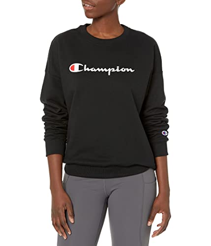 Champion Damen Powerblend Relaxed Crew, Siebdruckskript Sweatshirt, Black-y08113, Large von Champion