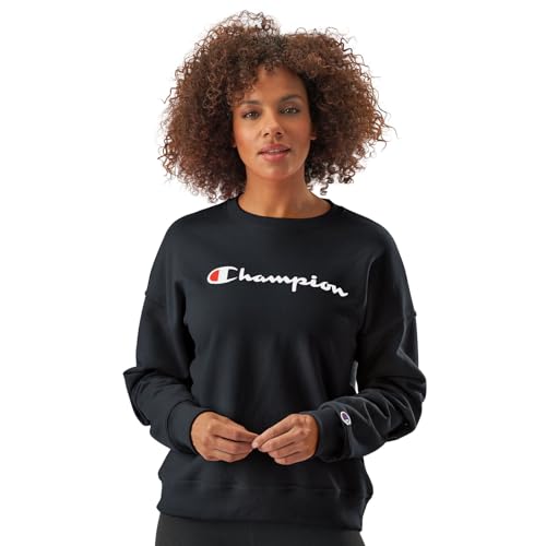 Champion Damen Powerblend Relaxed Crew, Siebdruckskript Sweatshirt, Black-y08113, X-Large von Champion