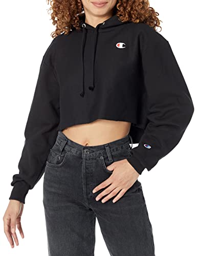 Champion Damen Reverse Weave Cropped Cut Off Hood Kapuzenpullover, Black-549302, XS EU von Champion