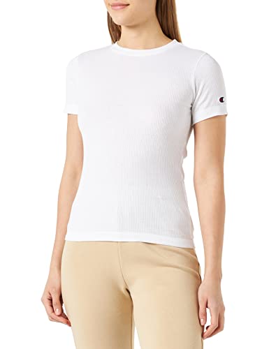 Champion Damen Rochester 1919 Logo Crewneck Slim S-s T-Shirt, Weiß, Small von Champion