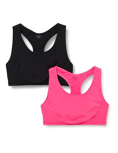 Champion Damen Seamless-Fitness Bra Pack Sport BH, Multicolore (Fucisa/Nero), S/M (2er von Champion