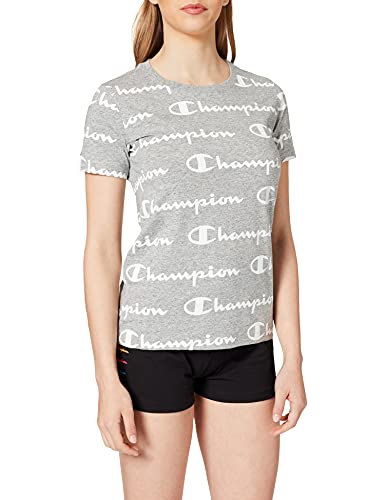 Champion Damen Seasonal AC Logo Allover Crewneck T-Shirt, Light Grey, S von Champion