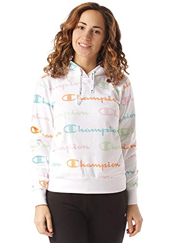 Champion Damen Seasonal Ac Logo Allover Hooded Sweatshirt Kapuzenpulli ,White Wl001 ,M von Champion