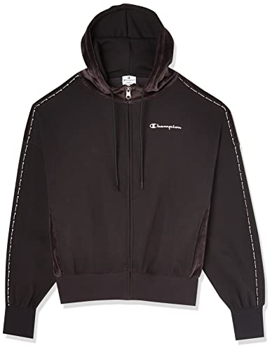 Champion Damen Soft Velour Full Zip Kapuzensweatshirt, Schwarz, XS von Champion