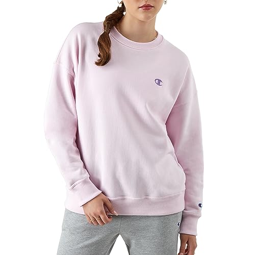 Champion Damen-Sweatshirt, Powerblend, Rundhalsausschnitt, C-Logo (Übergröße erhältlich), Chantilly Pink C Logo, XL von Champion