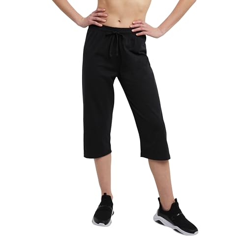 Champion Damen Everyday Baumwolle Capris Kordelzug Cropped Sweatpants Damen Caprihose 45,7 cm, Schwarz, X-Groß von Champion