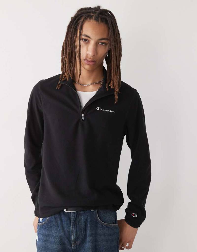 Champion - Fleece-Oberteil in Schwarz mit kurzem Reißverschluss von Champion