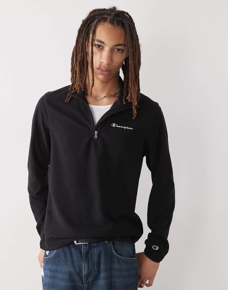 Champion - Fleece-Oberteil in Schwarz mit kurzem Reißverschluss von Champion