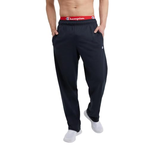 Champion Herren, Baumwollhose für den Alltag, Hose mit offenem Boden (Reg groß) Trainingshose, Navy C Patch Logo, Large Hoch von Champion