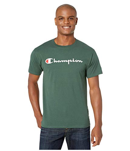 Champion Herren, Classic Graphic, Soft and Comfortable for Men, Script Logo (Reg. Or Big & Tall) T-Shirt, Dunkelgrüne Schrift, Klein von Champion