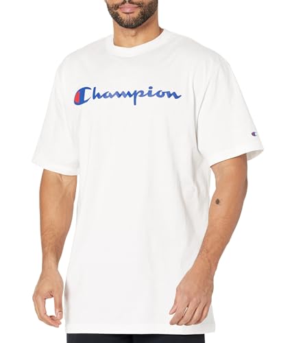 Champion Herren, Classic Graphic, Soft and Comfortable for Men, Script Logo (Reg. Or Big & Tall) T-Shirt, Weiße Schrift, 4X-Large Groß von Champion