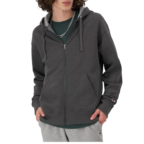 Champion Herren, Powerblend, Comfortable Zip-up Hoodie Sweatshirt for Men (Reg. Or Big & Tall) Aufwärmen oder Trainingsjacke, Granite Heather C-Logo, Small von Champion