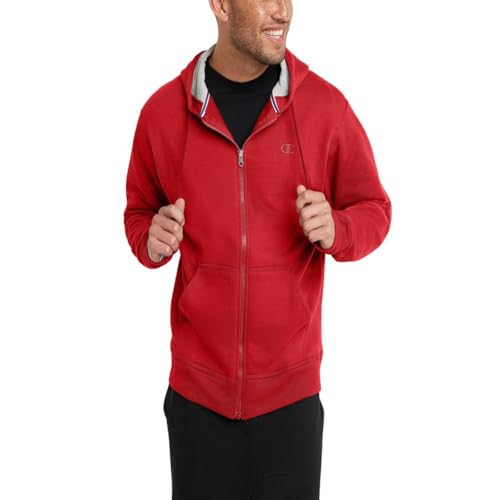 Champion Herren, Powerblend, Comfortable Zip-up Hoodie Sweatshirt for Men (Reg. Or Big & Tall) Aufwärmen oder Trainingsjacke, Team Red Scarlet C Logo, Medium von Champion