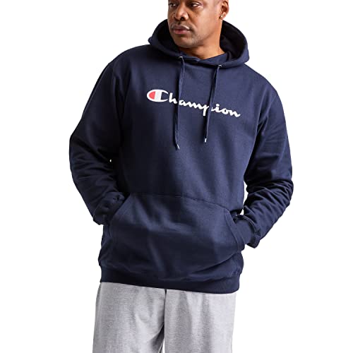 Champion Herren, Powerblend, Fleece Hoodie, Comfortable Men's Sweatshirt, Script Logo (Reg. Or Big & Tall) Kapuzenpullover, Marineblaue Schrift, XXX-Large Groß von Champion