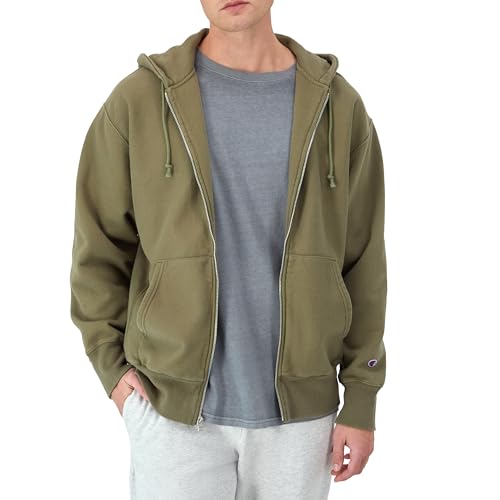Champion Herren, Reverse Weave, Sweatshirt, Fleece Zip-up Hoodie for Men Kapuzenpullover, Washed Outdoor Olivgrün, XXX-Large von Champion