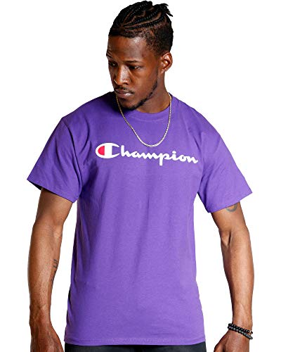 Champion Herren, mittelschweres Rundhalsausschnitt, Schrift (Reg groß) T-Shirt, Violett, XX-Large von Champion