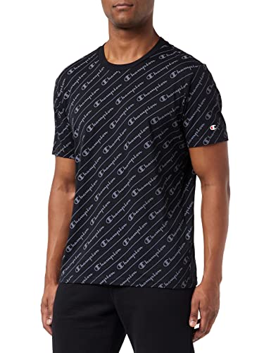 Champion Herren American Tape-Allover Logo S-S T-Shirt, Schwarz, S von Champion