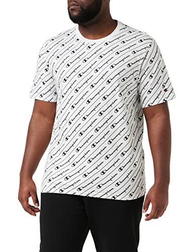 Champion Herren American Tape-Allover Logo S-S T-Shirt, Weiß, S von Champion