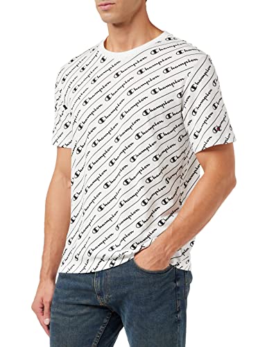 Champion Herren American Tape-Allover Logo S-S T-Shirt, Weiß, S von Champion