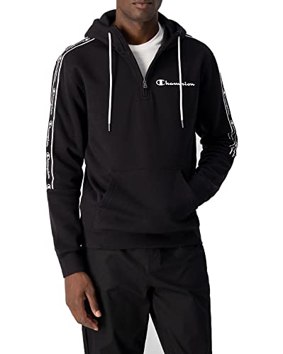 Champion Herren American Tape-Fall Fleece Half Zip Kapuzenpullover, Schwarz, L von Champion