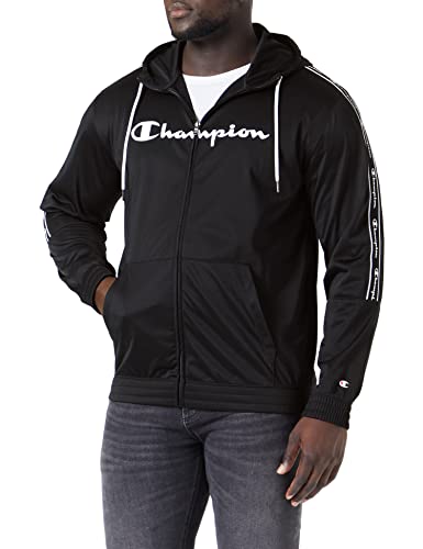 Champion Herren American Tape-Special Polywarpknit Full Zip Logo Kapuzenpullover, Schwarz, S von Champion