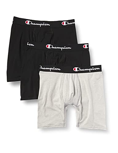 Champion Herren Everyday Boxershorts aus Baumwoll-Stretch, 3er-Pack Retroshorts, 2 Neue Ebenholz/Oxford Grey Heather, Medium von Champion