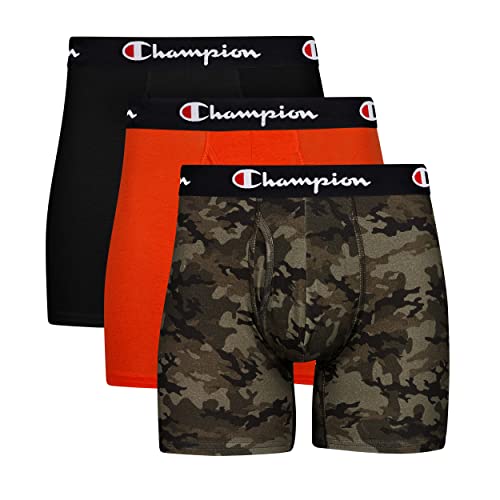 Champion Herren Boxershorts, Baumwolle, Stretch, 3er-und 5er-Pack Retroshorts, Camo/Orange/Schwarz-3er-Pack, Large von Champion