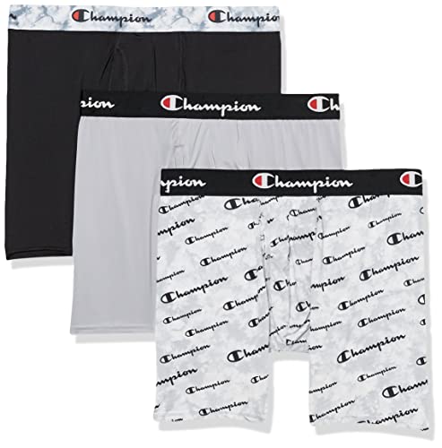 Champion Herren Unterwäsche Boxershorts, Stütztasche, Sortiert, Retroshorts, Grauer Druck mit Schriftzug Logo/New Ebony/Silverstone – 3er-Pack, Small von Champion