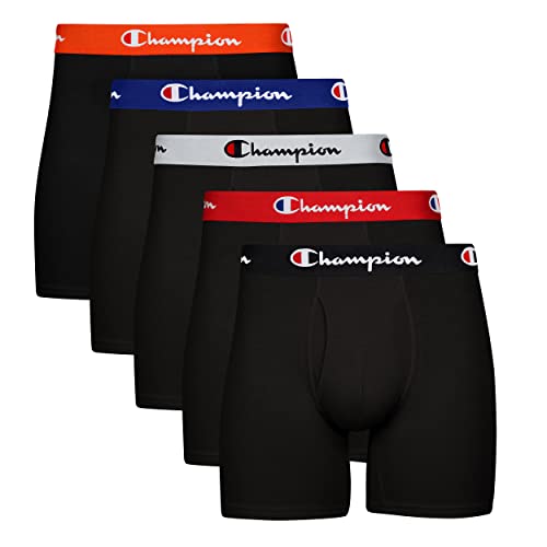 Champion Herren Boxer Briefs, Every Day Comfort Stretch Cotton Moisture-Wicking Underwear, Multi-Pack Retroshorts, Schwarz, 5 Stück, X-Large (5er von Champion