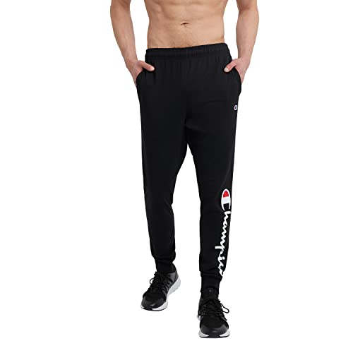 Champion Herren Joggers, Lightweight Lounge, Jersey Graphic Pants for Men, 31" Trainingshose, Schwarze Schrift, 36-41 von Champion