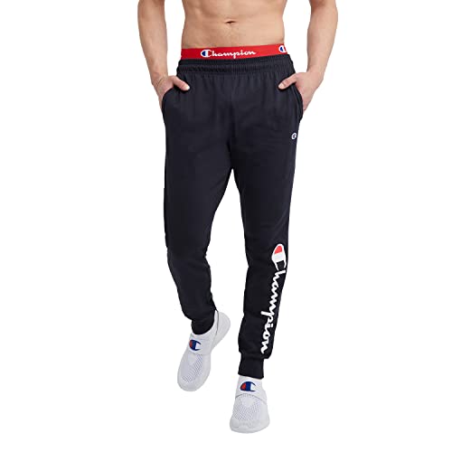 Champion Herren Jogginghose, Baumwolle, leicht, Lounge, Strickhose, 78,7 cm Trainingshose, Navy Script, 34-37 von Champion